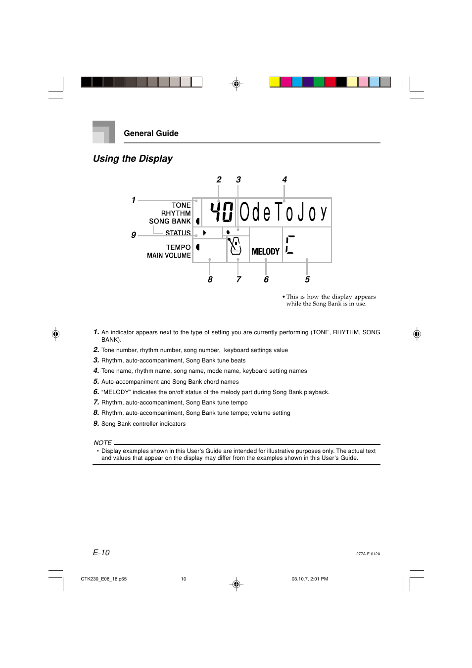 Using the display | Casio CTK-230 User Manual | Page 12 / 51