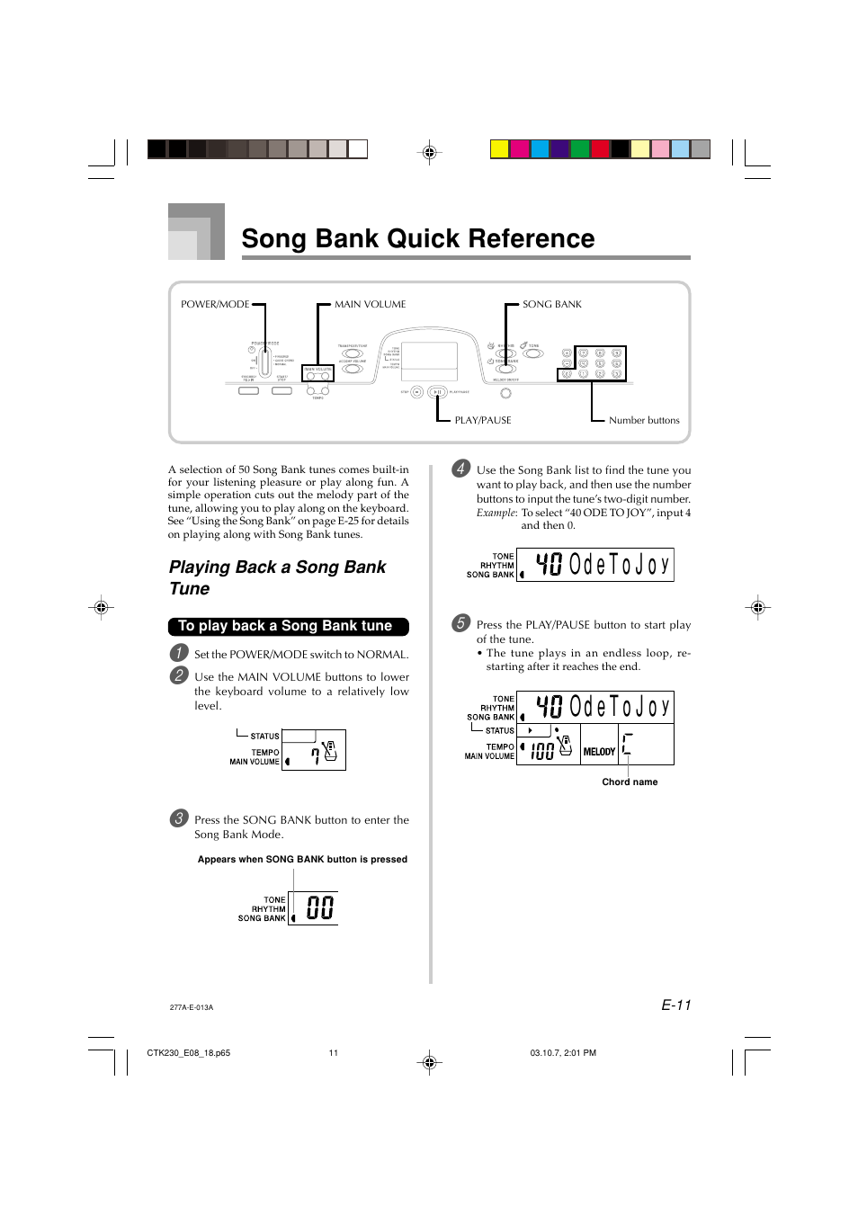 Song bank quick reference | Casio CTK-230 User Manual | Page 13 / 51