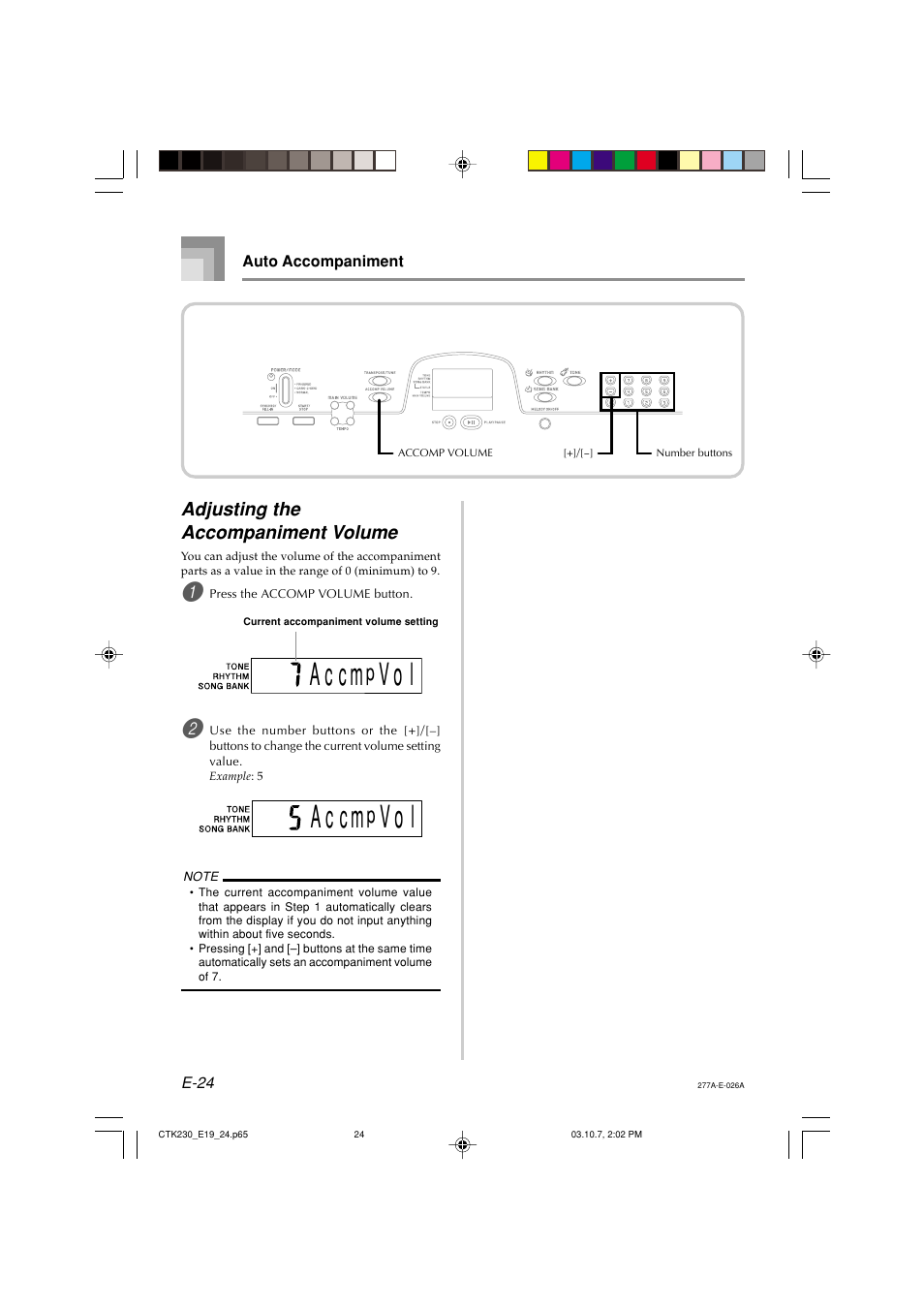 A c c m, V o l | Casio CTK-230 User Manual | Page 26 / 51