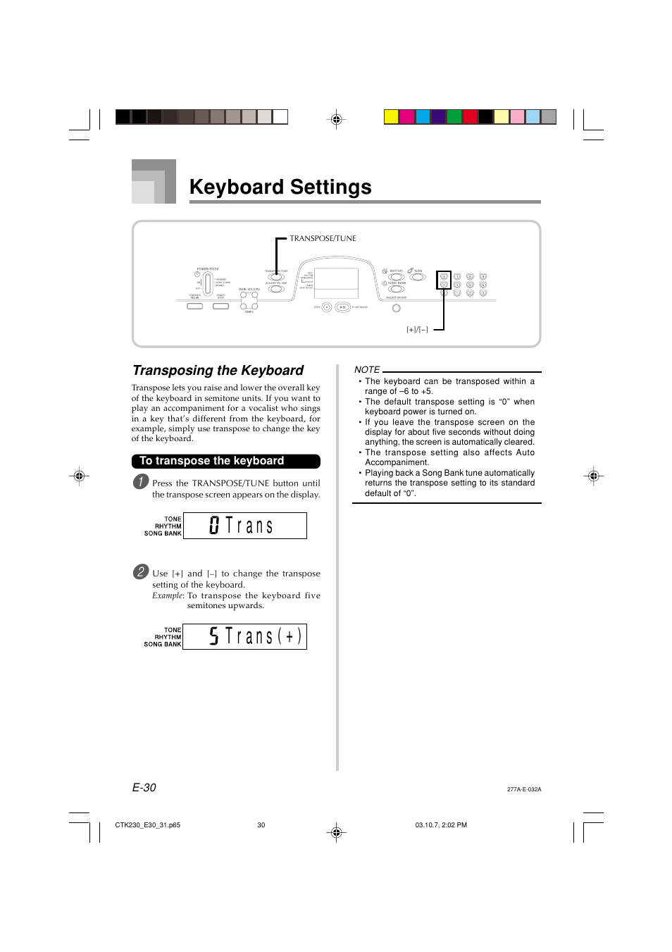 Keyboard settings | Casio CTK-230 User Manual | Page 32 / 51