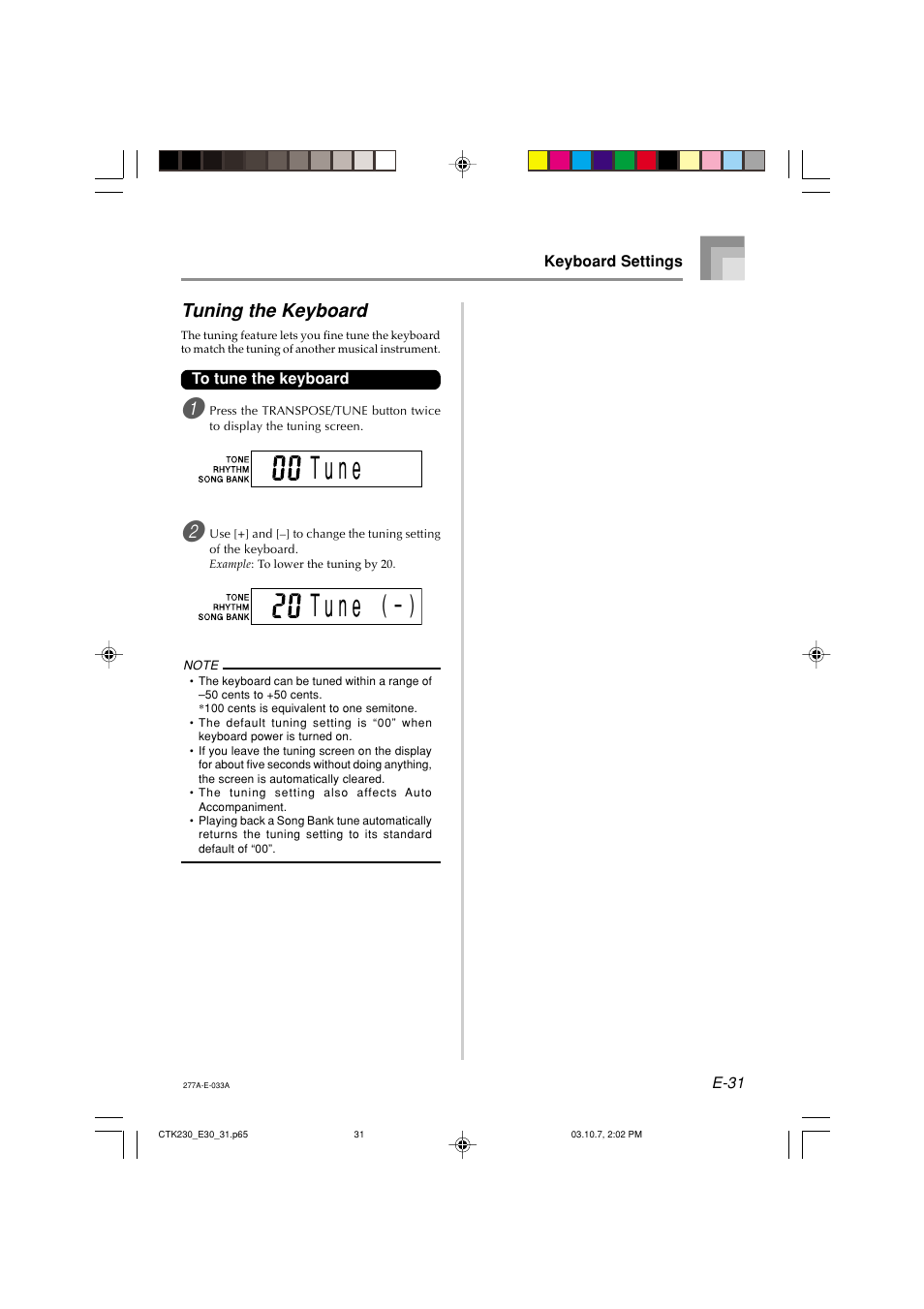 T u n e | Casio CTK-230 User Manual | Page 33 / 51