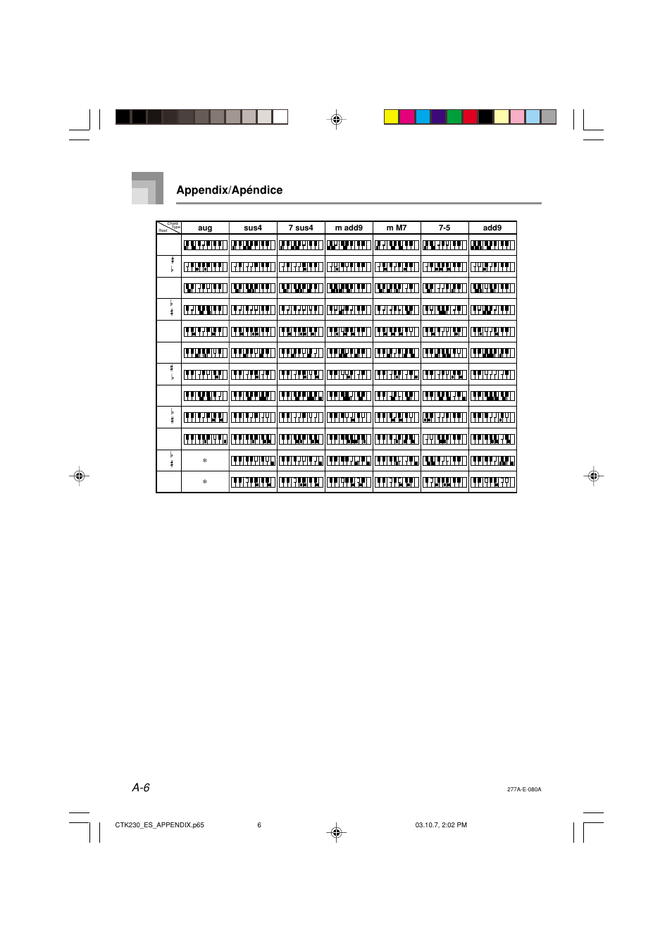 A-6 appendix/apéndice | Casio CTK-230 User Manual | Page 43 / 51