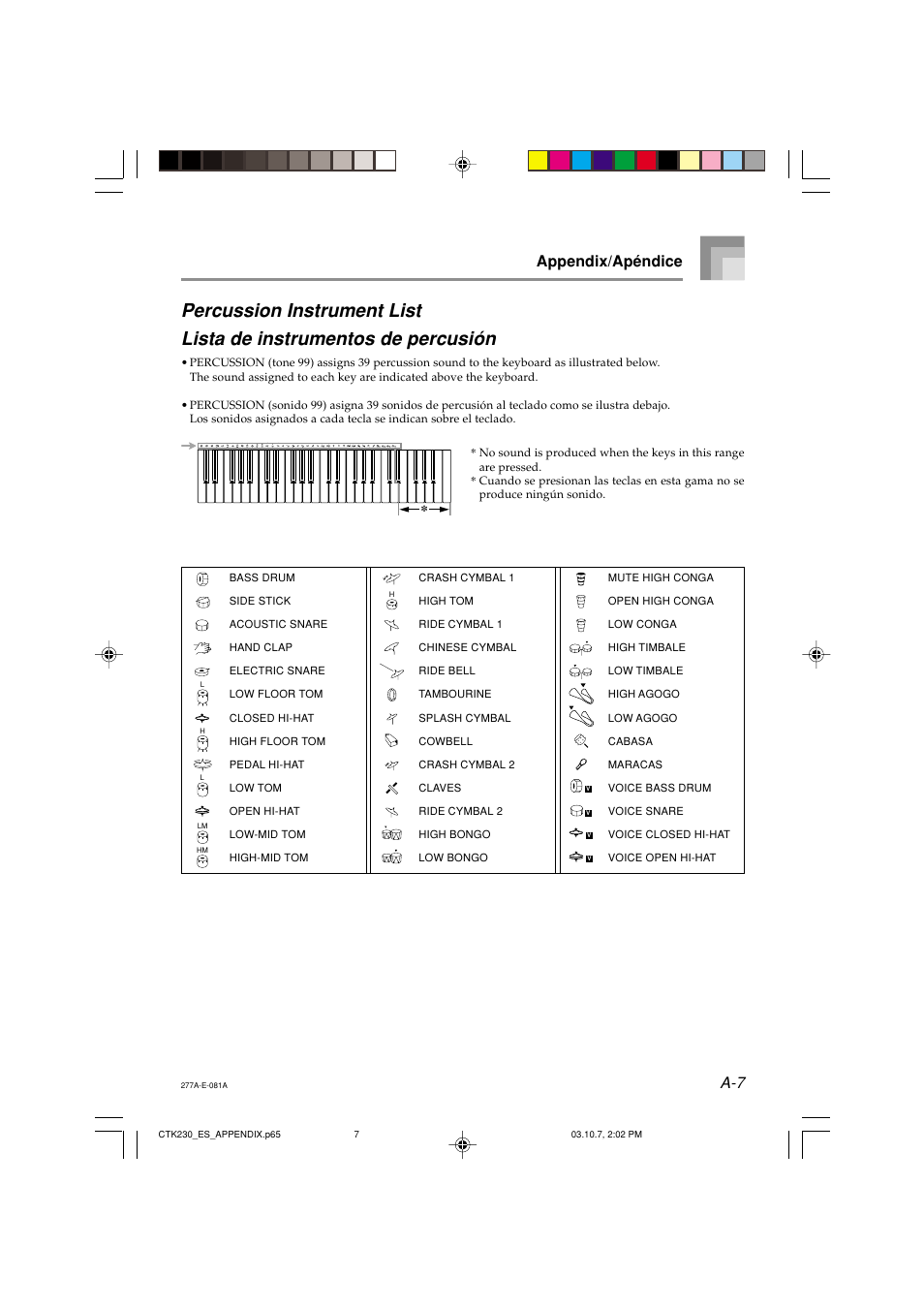 A-7 appendix/apéndice | Casio CTK-230 User Manual | Page 44 / 51