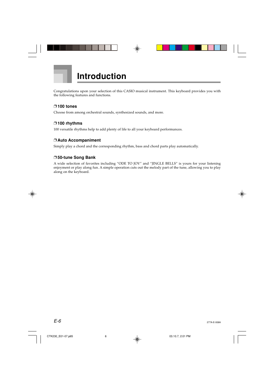 Introduction | Casio CTK-230 User Manual | Page 8 / 51