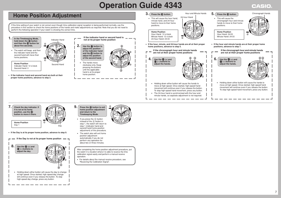 Home position adjustment, Operation guide 4343 | Casio 4343 User Manual | Page 7 / 7