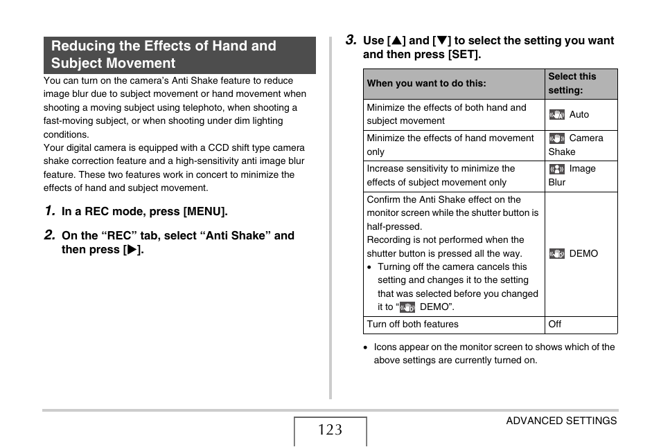 Reducing the effects of hand and subject movement, Ge 123) | Casio EX-V7 User Manual | Page 123 / 276