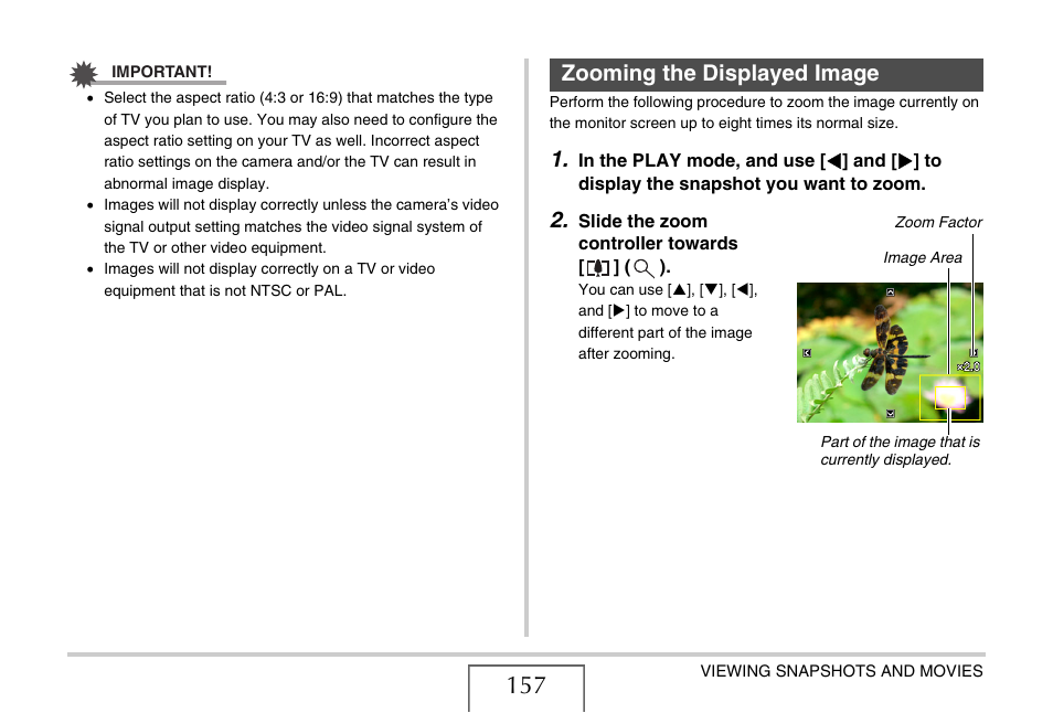 Zooming the displayed image | Casio EX-V7 User Manual | Page 157 / 276