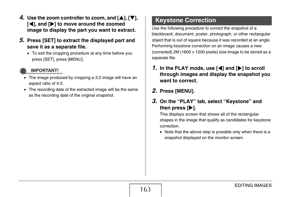 Keystone correction | Casio EX-V7 User Manual | Page 163 / 276