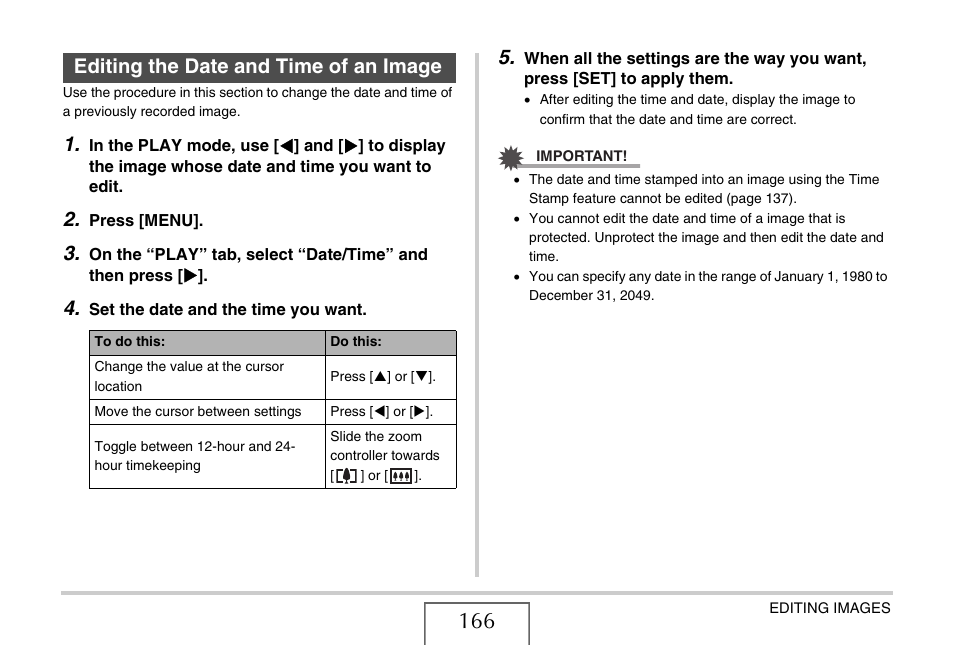 Editing the date and time of an image | Casio EX-V7 User Manual | Page 166 / 276