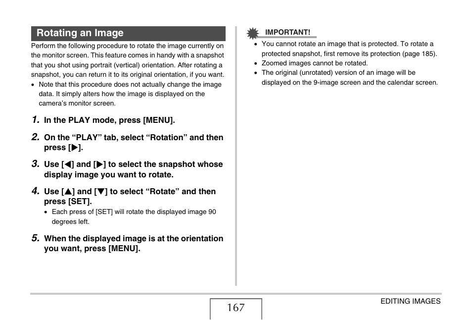 Rotating an image | Casio EX-V7 User Manual | Page 167 / 276