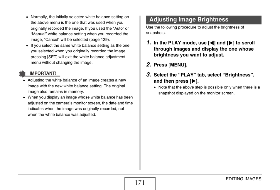 Adjusting image brightness | Casio EX-V7 User Manual | Page 171 / 276