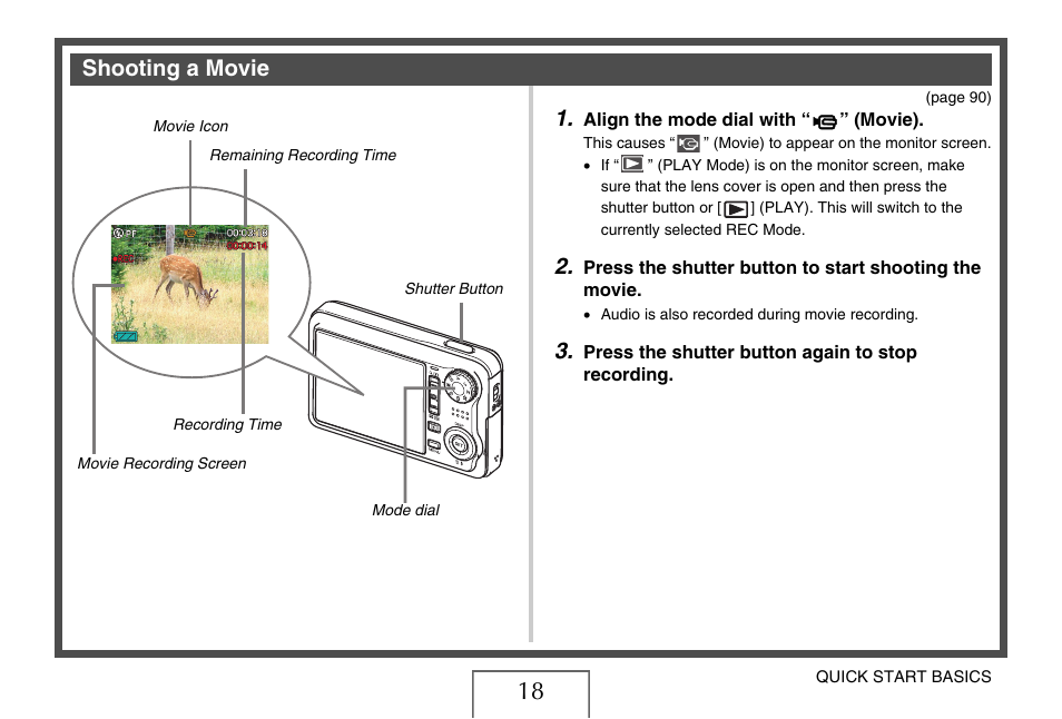 Shooting a movie | Casio EX-V7 User Manual | Page 18 / 276