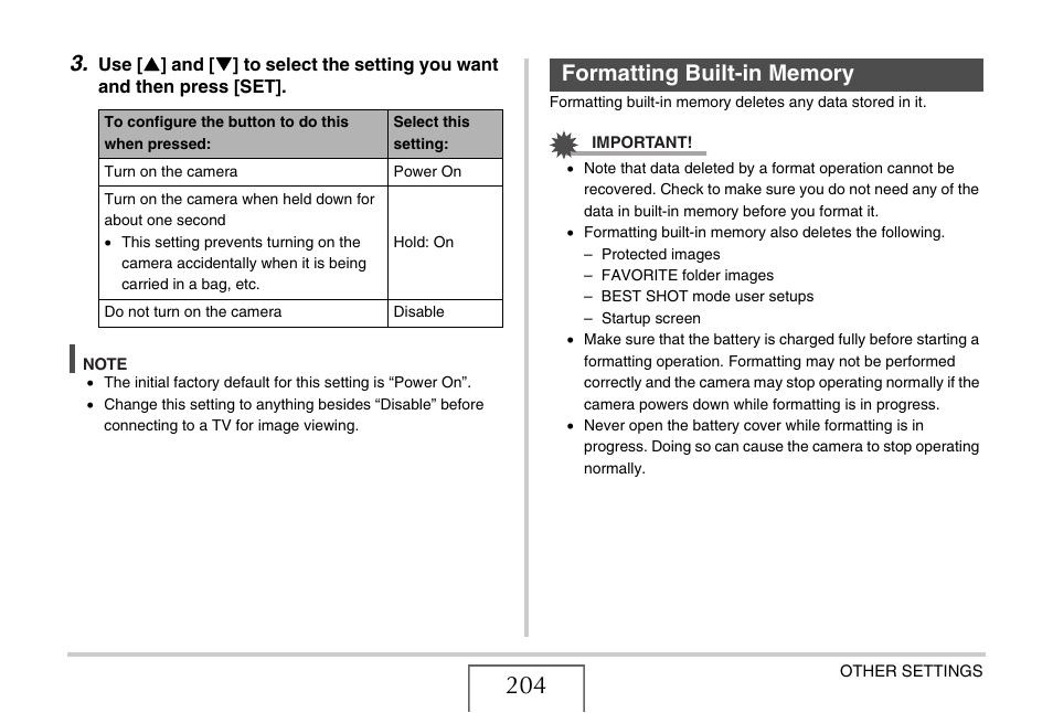 Formatting built-in memory | Casio EX-V7 User Manual | Page 204 / 276