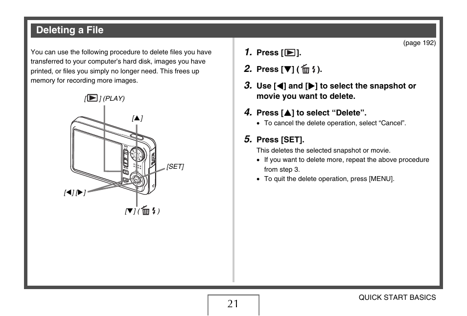 Deleting a file | Casio EX-V7 User Manual | Page 21 / 276