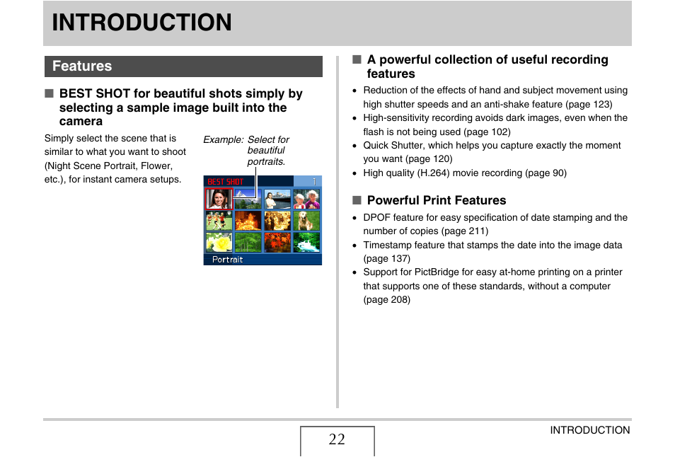 Introduction, Features | Casio EX-V7 User Manual | Page 22 / 276