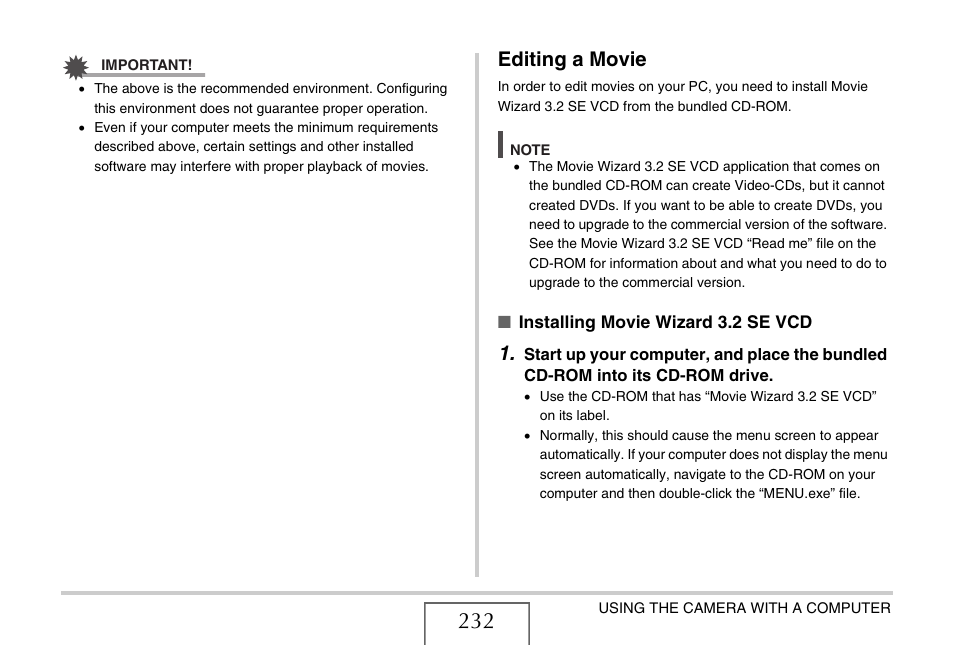 Editing a movie | Casio EX-V7 User Manual | Page 232 / 276