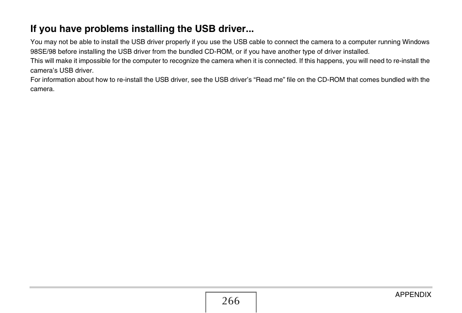 If you have problems installing the usb driver | Casio EX-V7 User Manual | Page 266 / 276