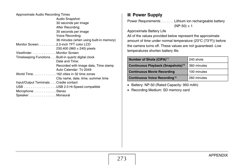 Power supply | Casio EX-V7 User Manual | Page 273 / 276