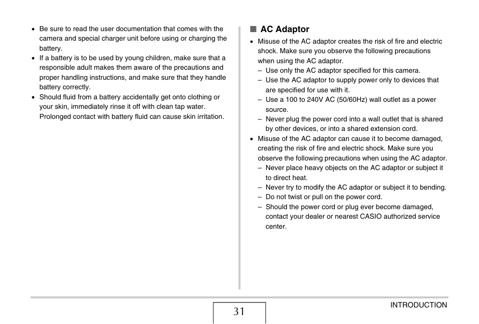 Ac adaptor | Casio EX-V7 User Manual | Page 31 / 276