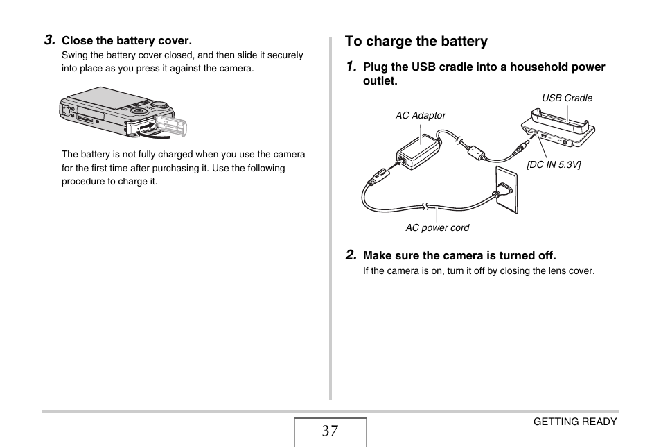 To charge the battery | Casio EX-V7 User Manual | Page 37 / 276