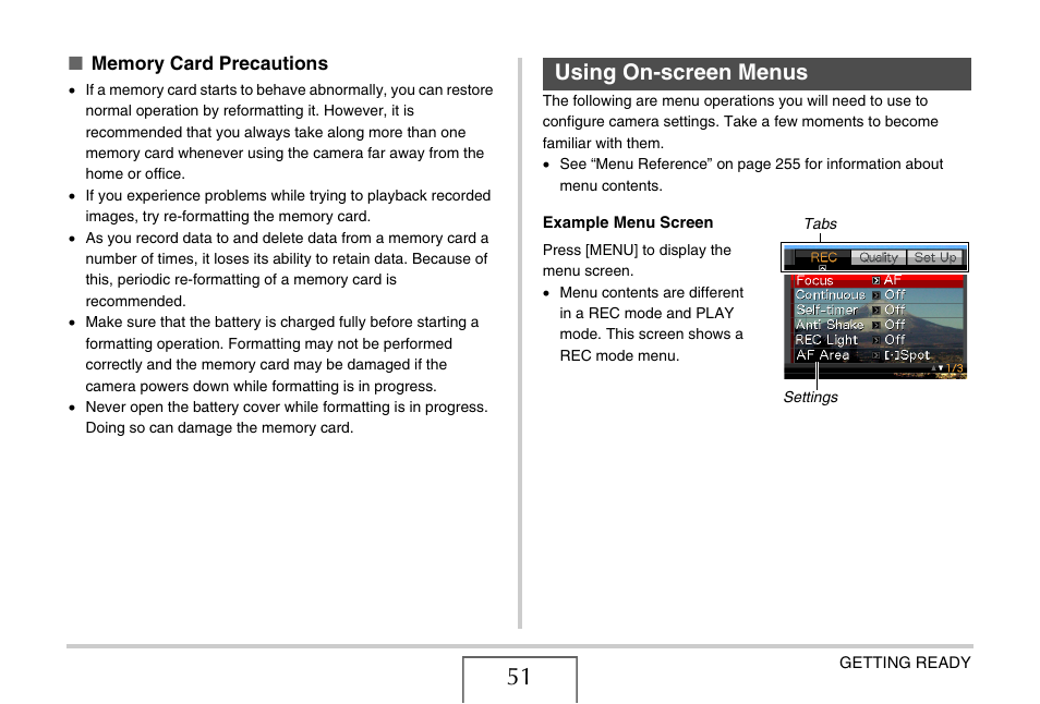 Using on-screen menus | Casio EX-V7 User Manual | Page 51 / 276