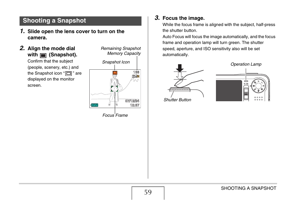 Shooting a snapshot | Casio EX-V7 User Manual | Page 59 / 276