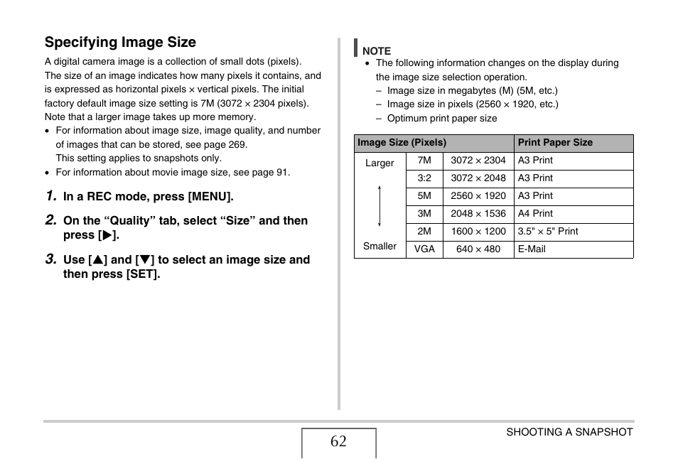 Specifying image size | Casio EX-V7 User Manual | Page 62 / 276