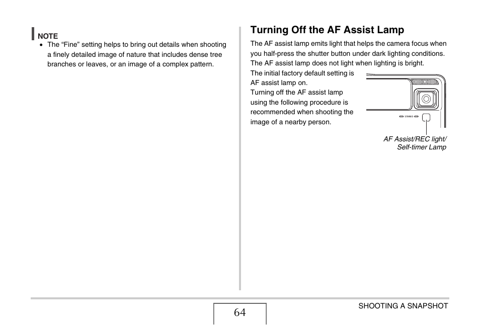 Turning off the af assist lamp | Casio EX-V7 User Manual | Page 64 / 276