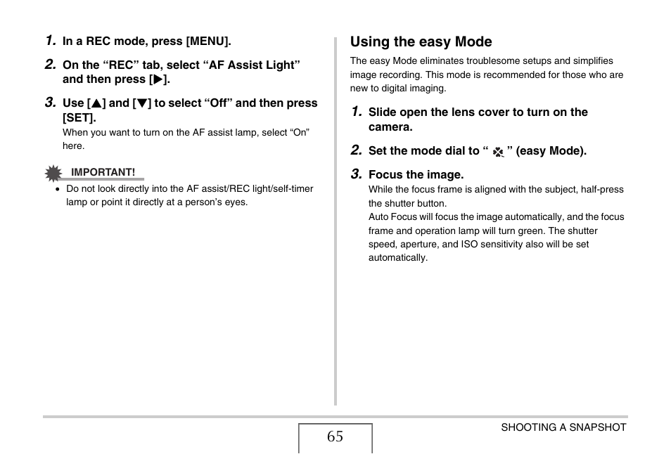 Using the easy mode | Casio EX-V7 User Manual | Page 65 / 276