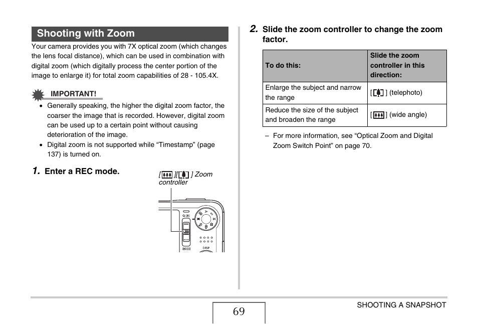 Shooting with zoom | Casio EX-V7 User Manual | Page 69 / 276