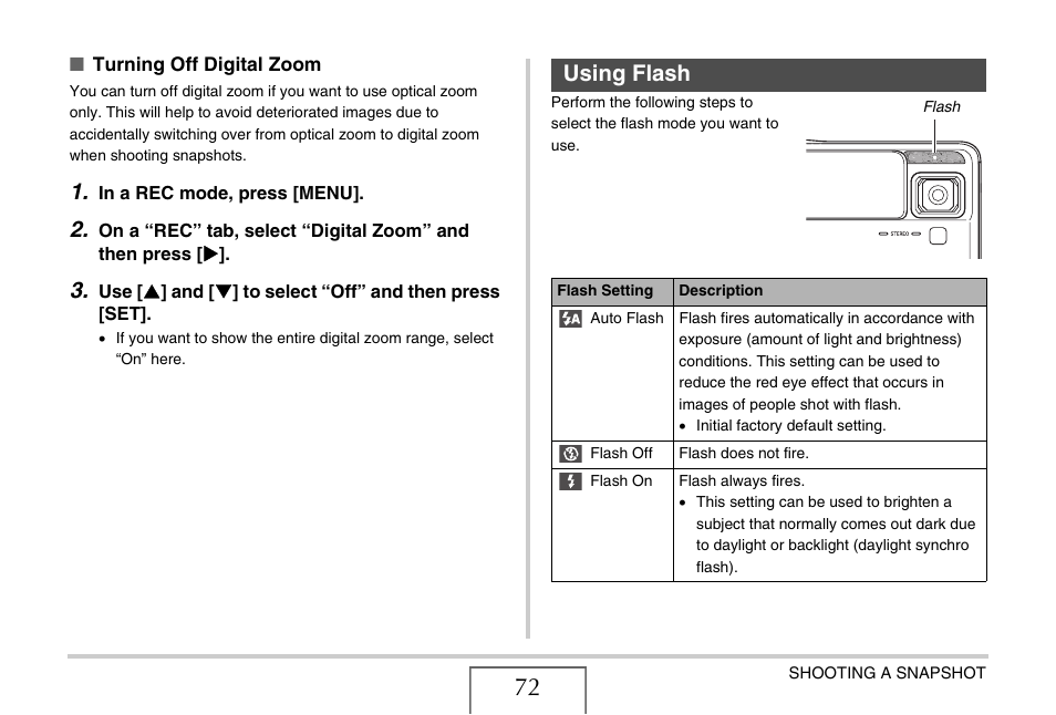 Using flash | Casio EX-V7 User Manual | Page 72 / 276