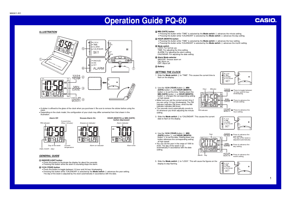 Casio MA0611-EC User Manual | 2 pages
