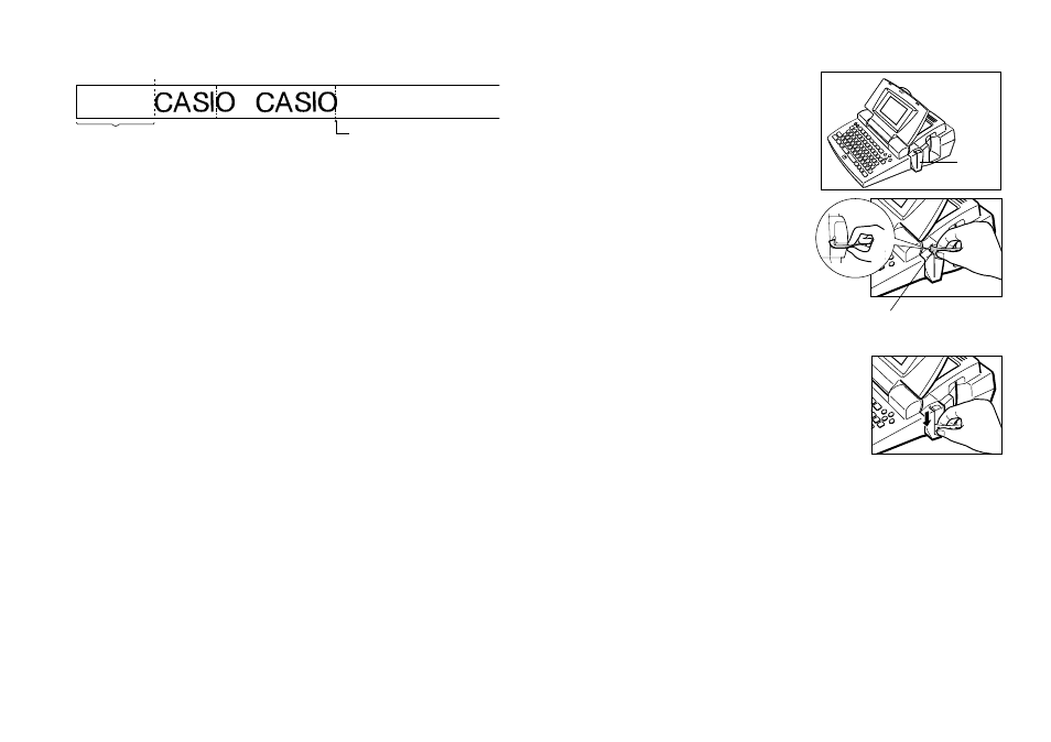 Manual tape cut, Affixing a label to a surface, Using the peelers to remove label backing paper | Casio KL-C500 User Manual | Page 32 / 52