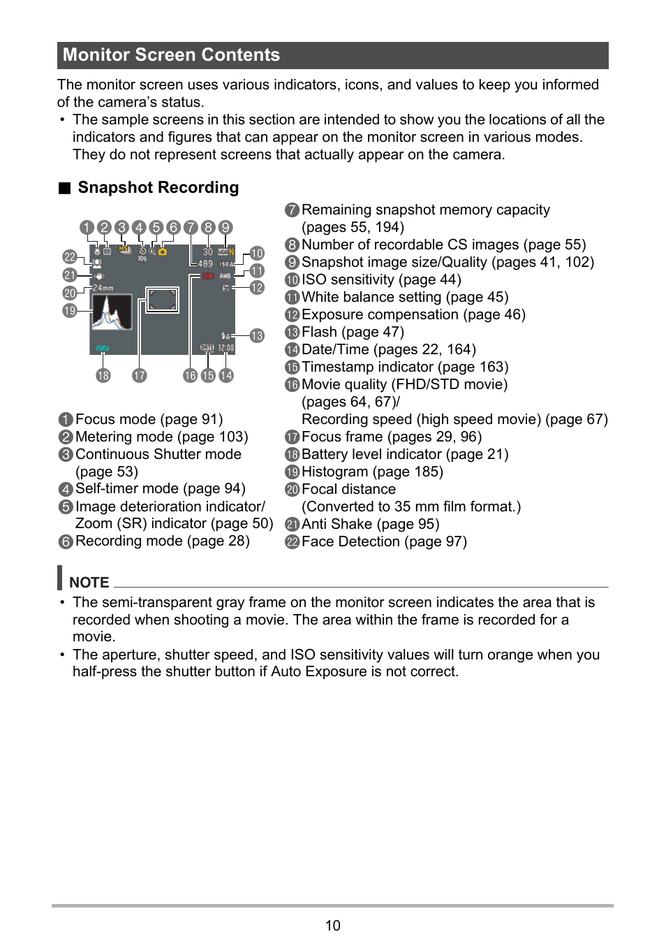 Monitor screen contents | Casio EXILIM EX-ZR200 User Manual | Page 10 / 201