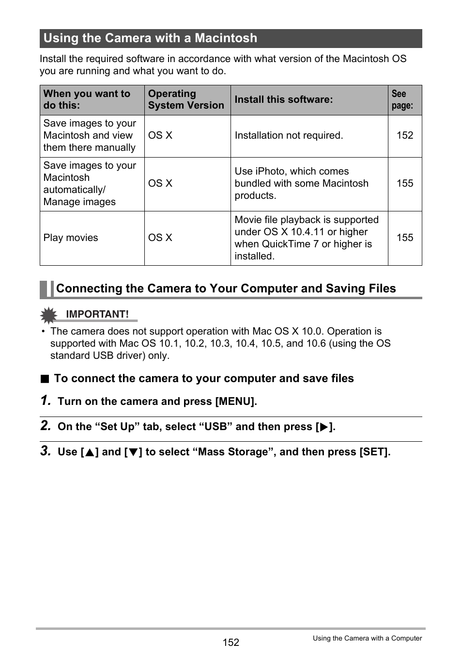 Using the camera with a macintosh | Casio EXILIM EX-ZR200 User Manual | Page 152 / 201