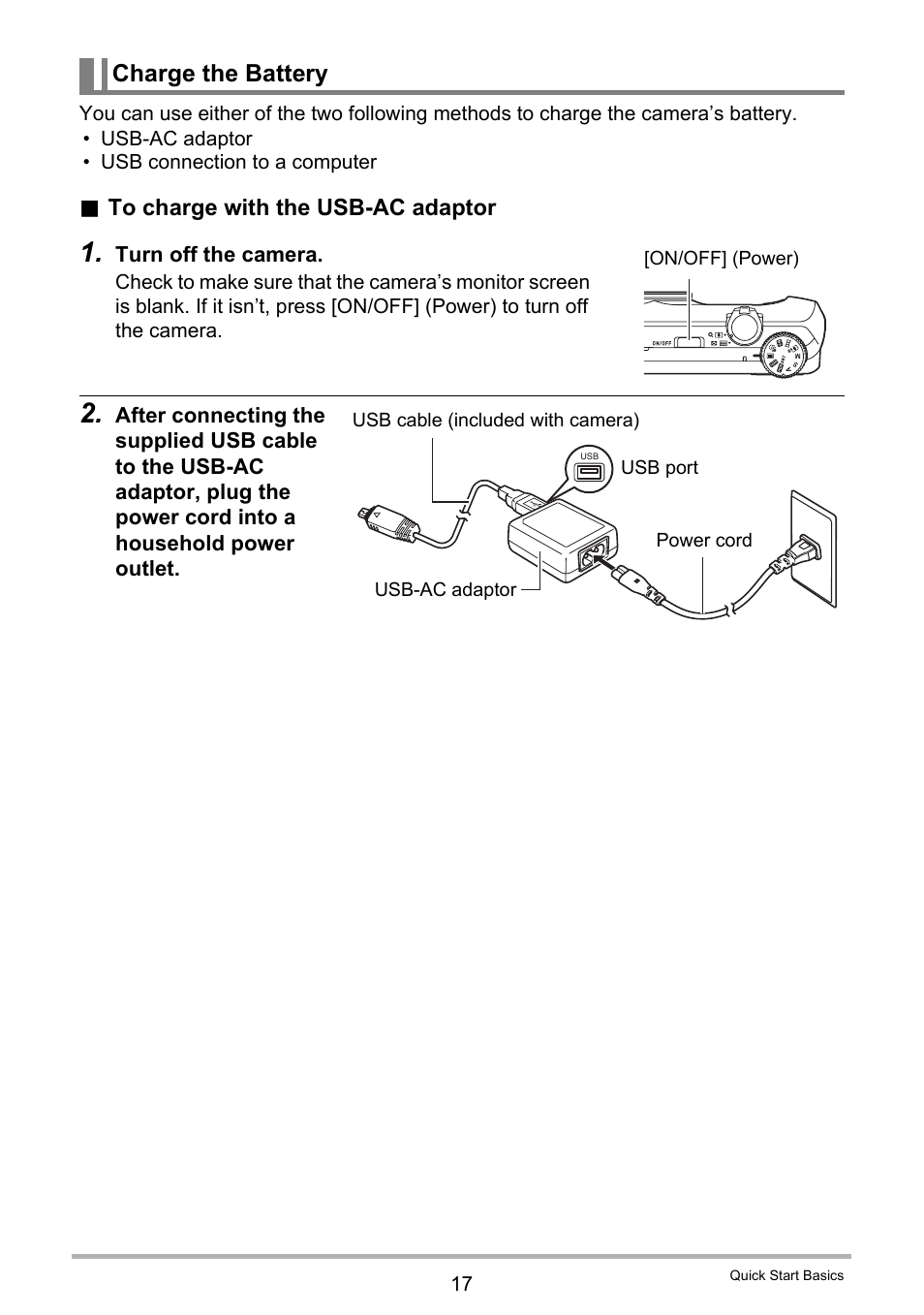 Charge the battery | Casio EXILIM EX-ZR200 User Manual | Page 17 / 201