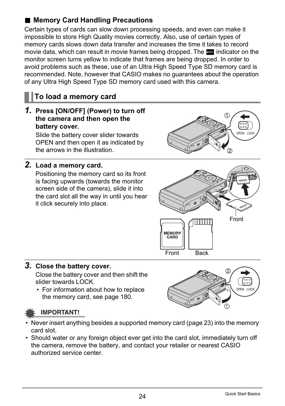 To load a memory card | Casio EXILIM EX-ZR200 User Manual | Page 24 / 201