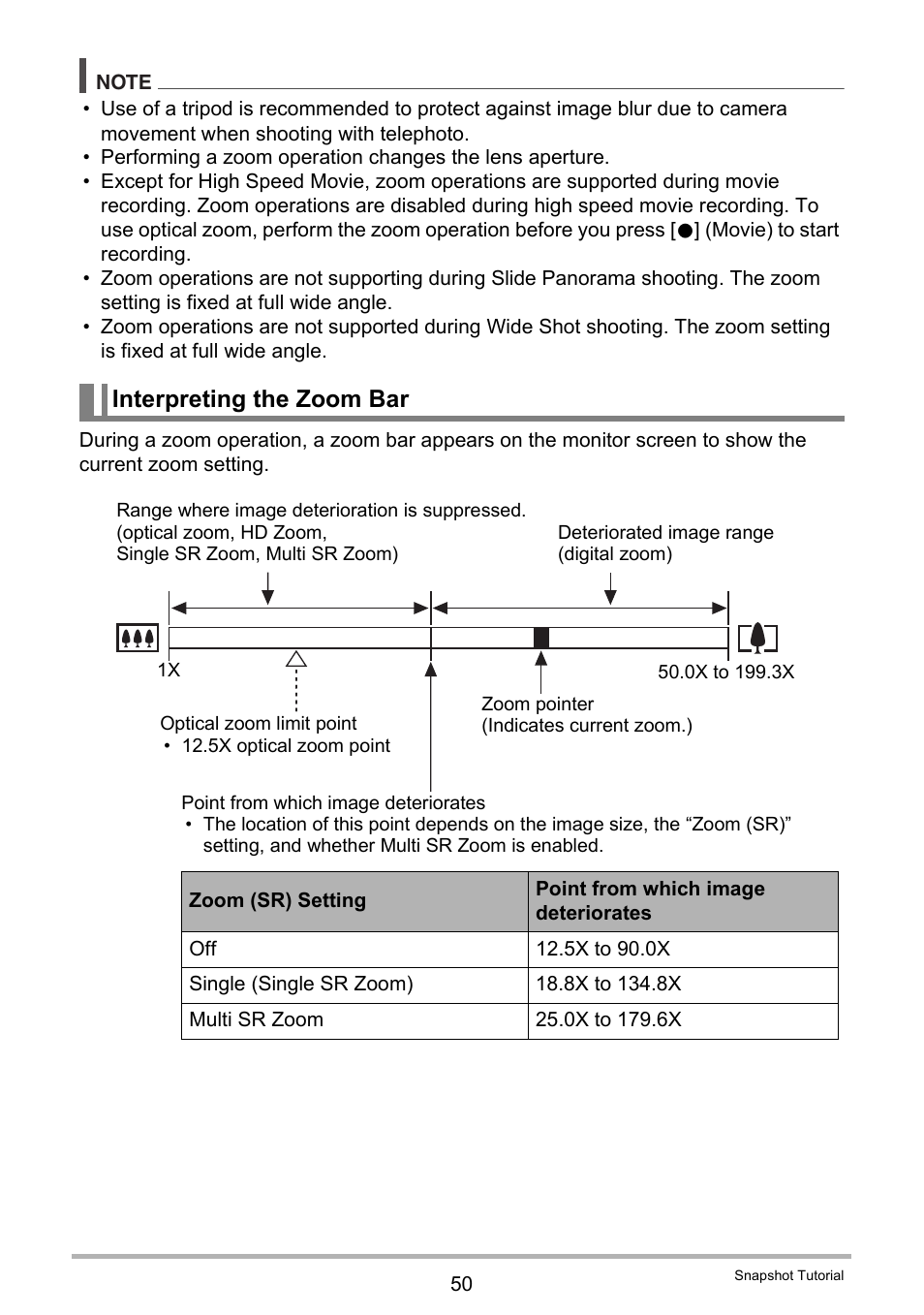 Interpreting the zoom bar | Casio EXILIM EX-ZR200 User Manual | Page 50 / 201