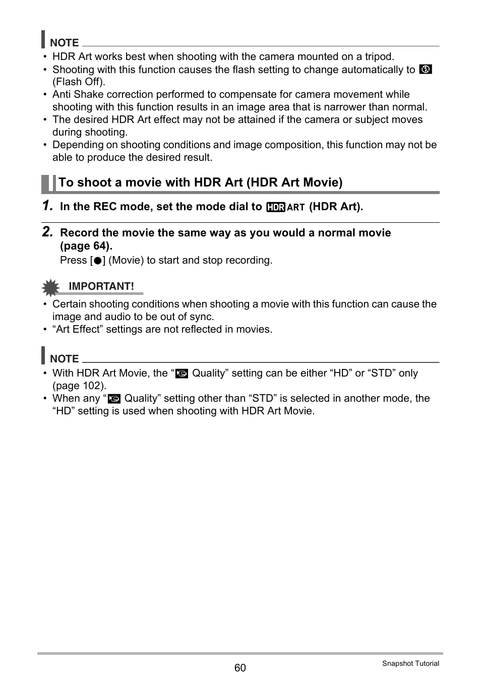 To shoot a movie with hdr art (hdr art movie) | Casio EXILIM EX-ZR200 User Manual | Page 60 / 201