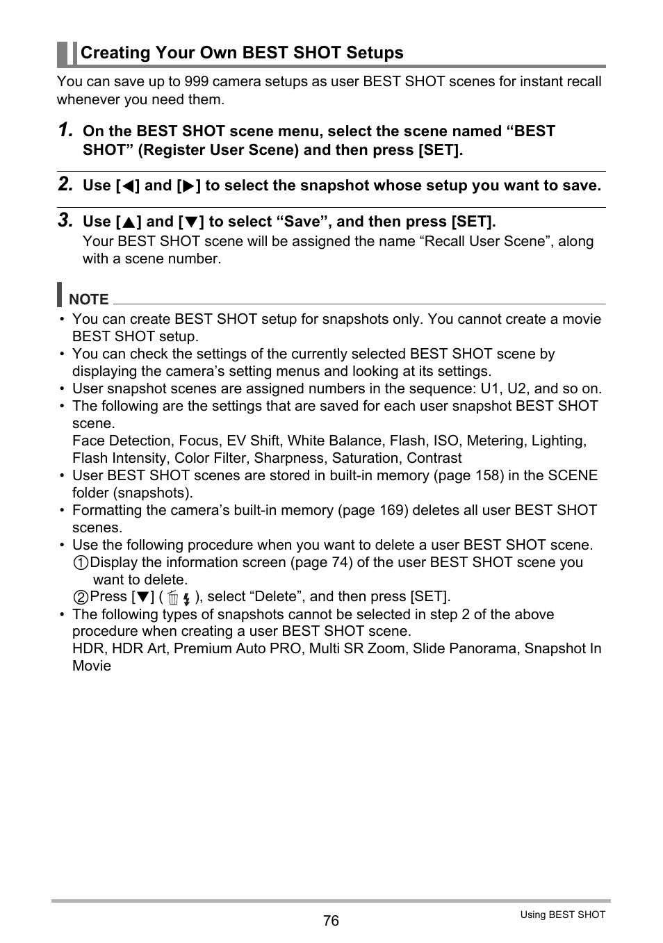 Creating your own best shot setups | Casio EXILIM EX-ZR200 User Manual | Page 76 / 201