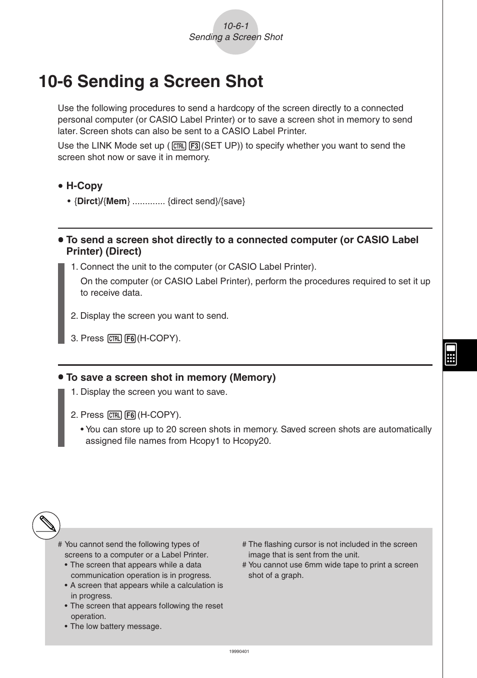 6 sending a screen shot | Casio FA-123 User Manual | Page 11 / 22