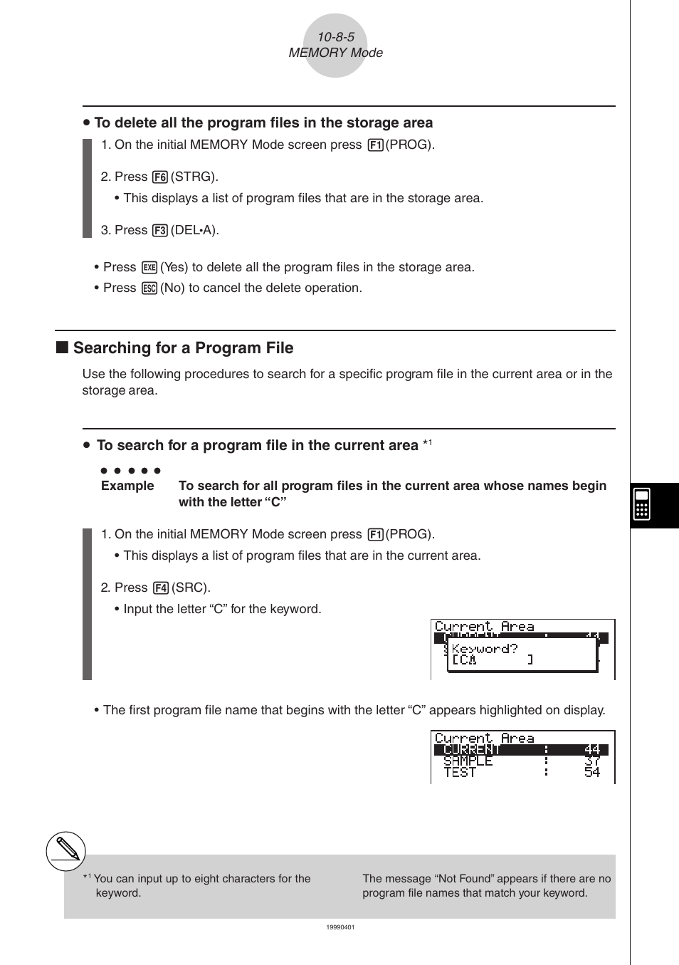 K searching for a program file, U to search for a program file in the current area | Casio FA-123 User Manual | Page 18 / 22