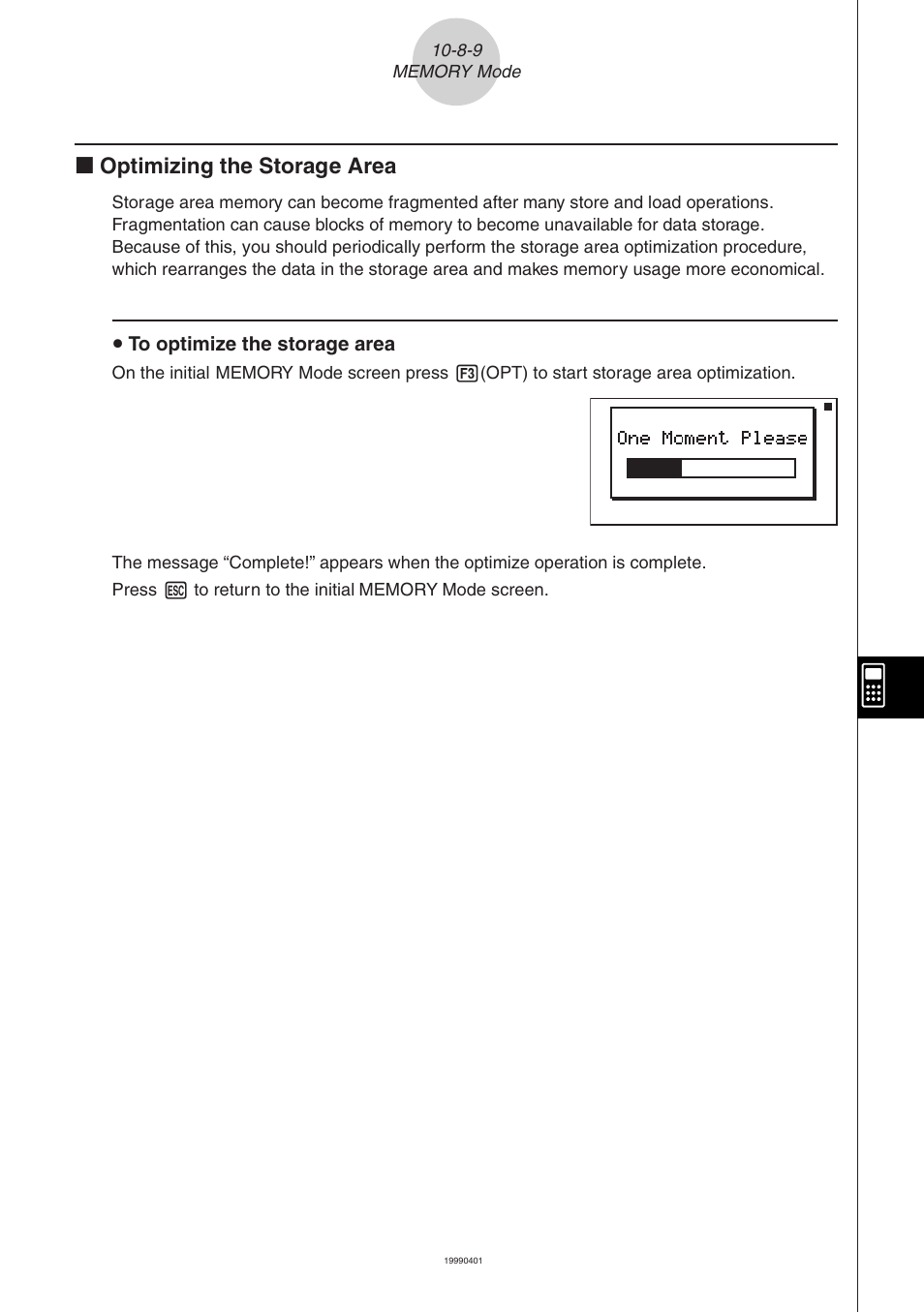 K optimizing the storage area | Casio FA-123 User Manual | Page 22 / 22