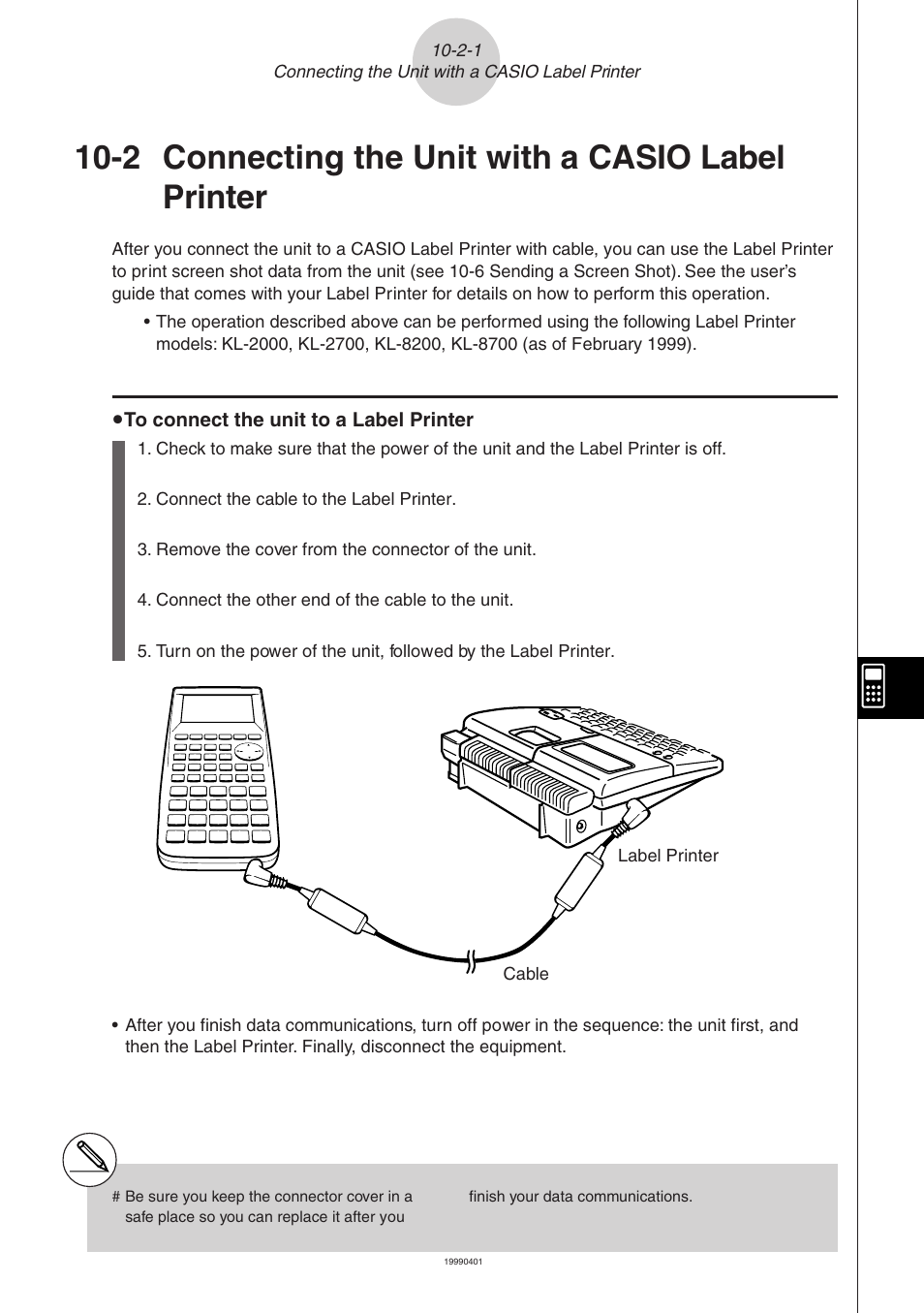 2 connecting the unit with a casio label printer | Casio FA-123 User Manual | Page 3 / 22