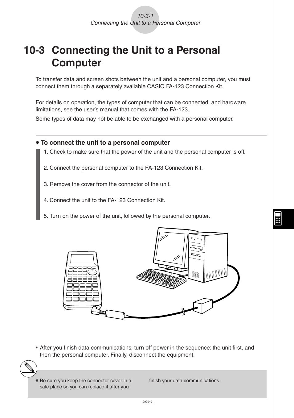 3 connecting the unit to a personal computer | Casio FA-123 User Manual | Page 4 / 22