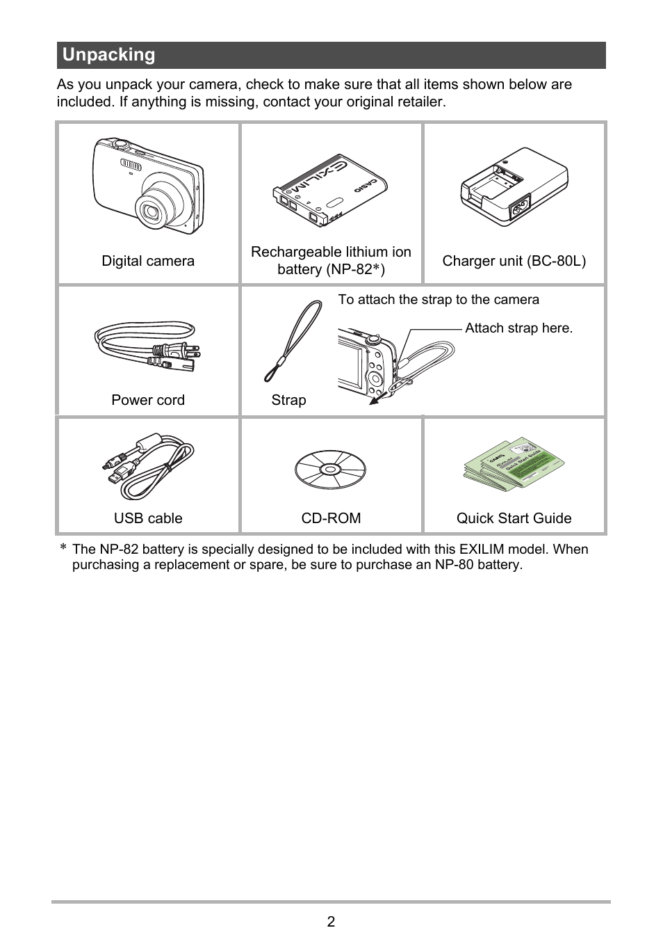 Unpacking | Casio EXILIM EX Z 33 User Manual | Page 2 / 142