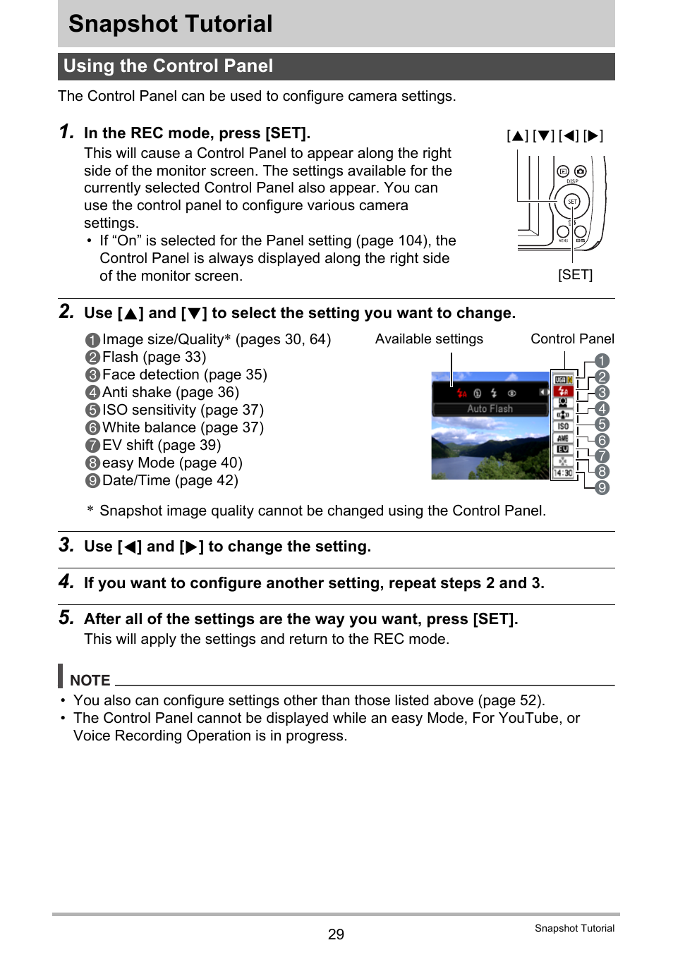 Snapshot tutorial, Using the control panel | Casio EXILIM EX Z 33 User Manual | Page 29 / 142