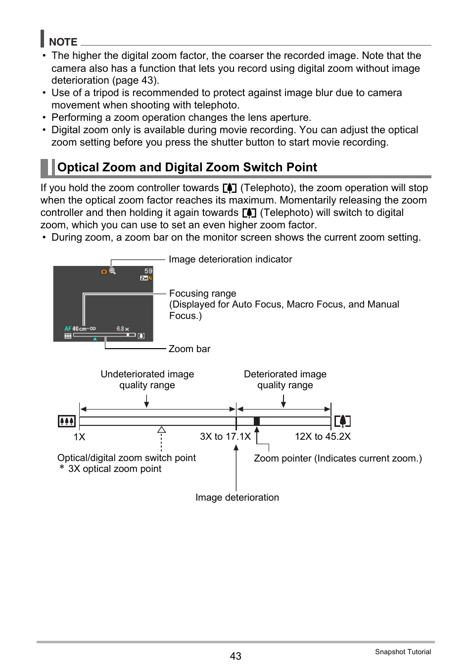 Optical zoom and digital zoom switch point | Casio EXILIM EX Z 33 User Manual | Page 43 / 142