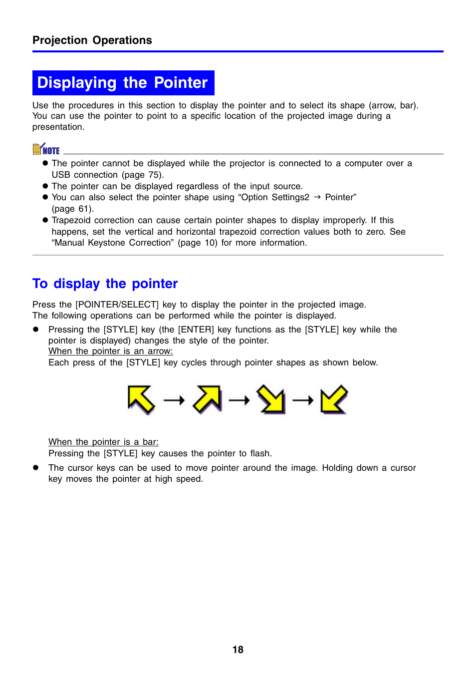 Displaying the pointer | Casio XJ-460 User Manual | Page 18 / 78