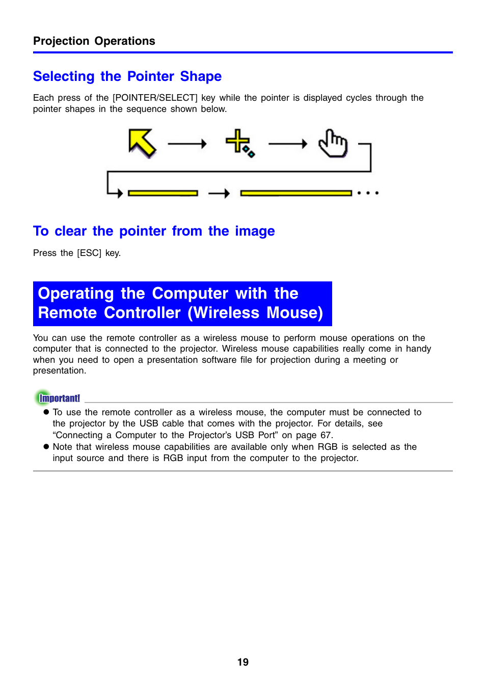 Selecting the pointer shape | Casio XJ-460 User Manual | Page 19 / 78